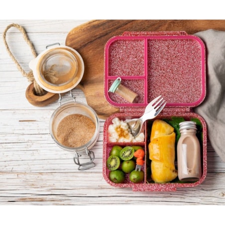 LEKKABOX GLAMOUR mały brokatowy lunchbox z przegródkami, Pink