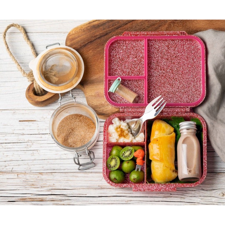 LEKKABOX GLAMOUR mały brokatowy lunchbox z przegródkami, Pink