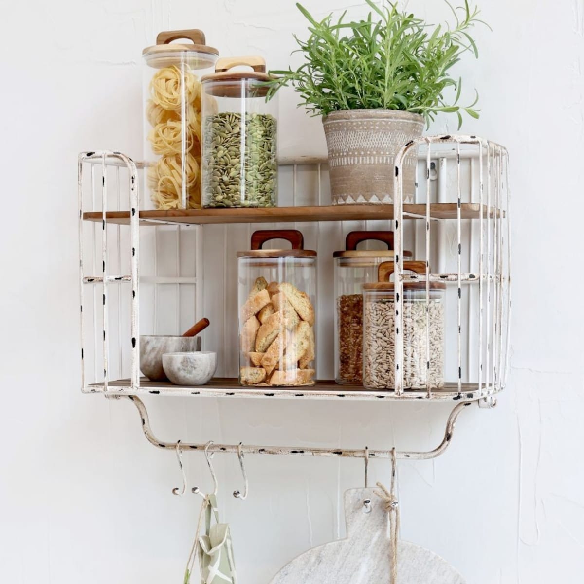 Półka ścienna z haczykami biała 45,5x52 cm