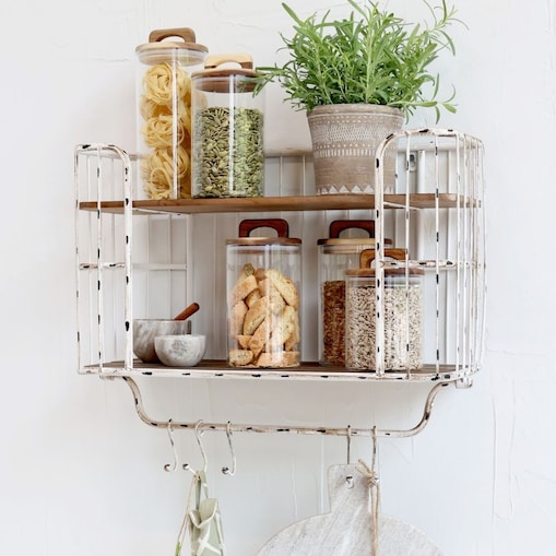 Półka ścienna z haczykami biała 45,5x52 cm