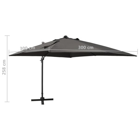 vidaXL Parasol wiszący z lampkami LED i słupkiem, antracytowy, 300 cm