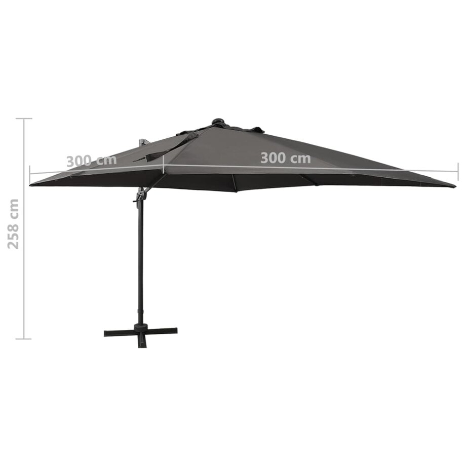 vidaXL Parasol wiszący z lampkami LED i słupkiem, antracytowy, 300 cm