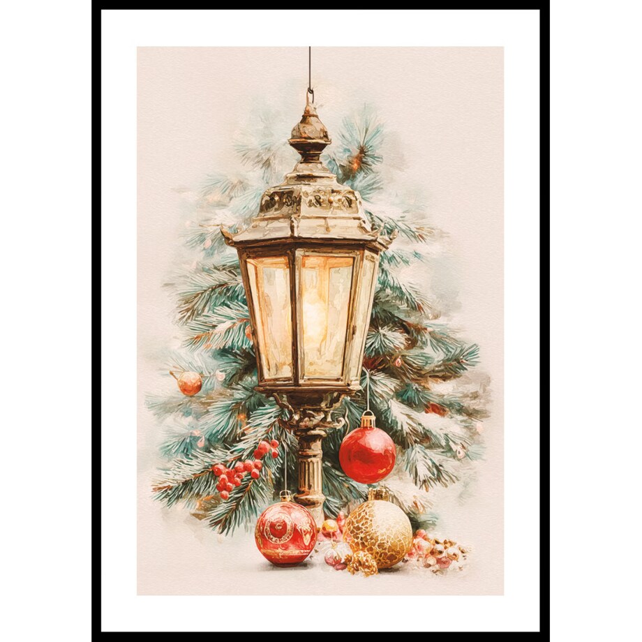 Poster Story, Plakat, Obraz - Latarnia wśród Bombek i Oszronionych Gałęzi, wymiary 70 x 100 cm