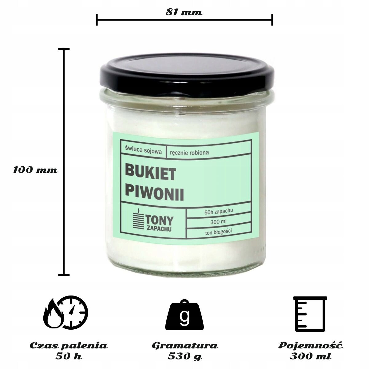 Naturalna ręcznie robiona świeca sojowa zapachowa w szkle BUKIET PIWONII 50h palenia 300ml - prezent upominek dla kobiety mamy dziewczyny żony babci niej