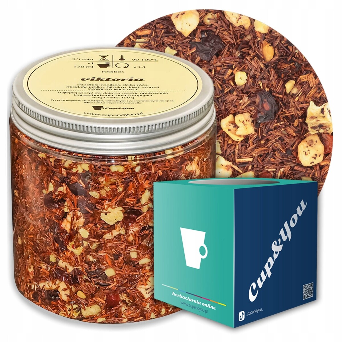 Herbata rooibos z czerwonokrzewu VIKTORIA o smaku jabłka z marcepanem - herbata liściasta sypana mieszanka napar susz - gotowa na prezent upominek