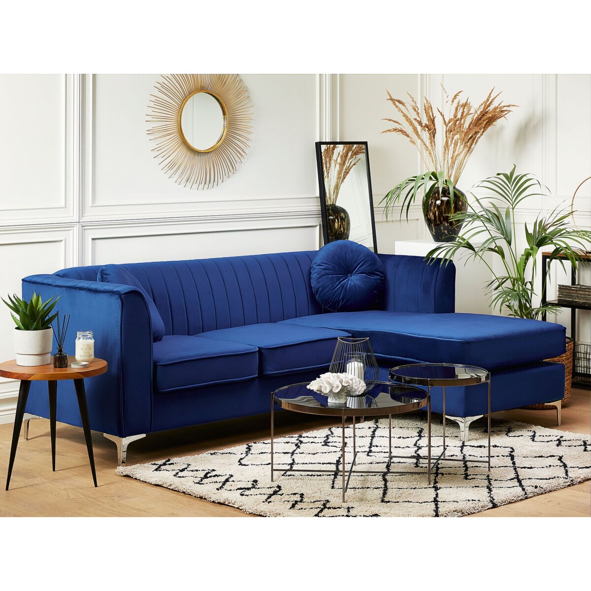 Narożnik welurowy lewostronny niebieski TIMRA