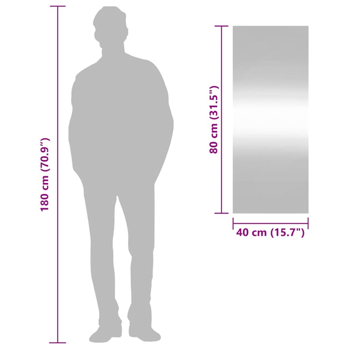 vidaXL Lustro ścienne, 40x100 cm, szklane, prostokątne