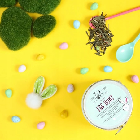 Herbata zielona sypana liściasta EGG HUNT o smaku gruszki prezent upominek na Wielkanoc Zajączka dla kobiety faceta