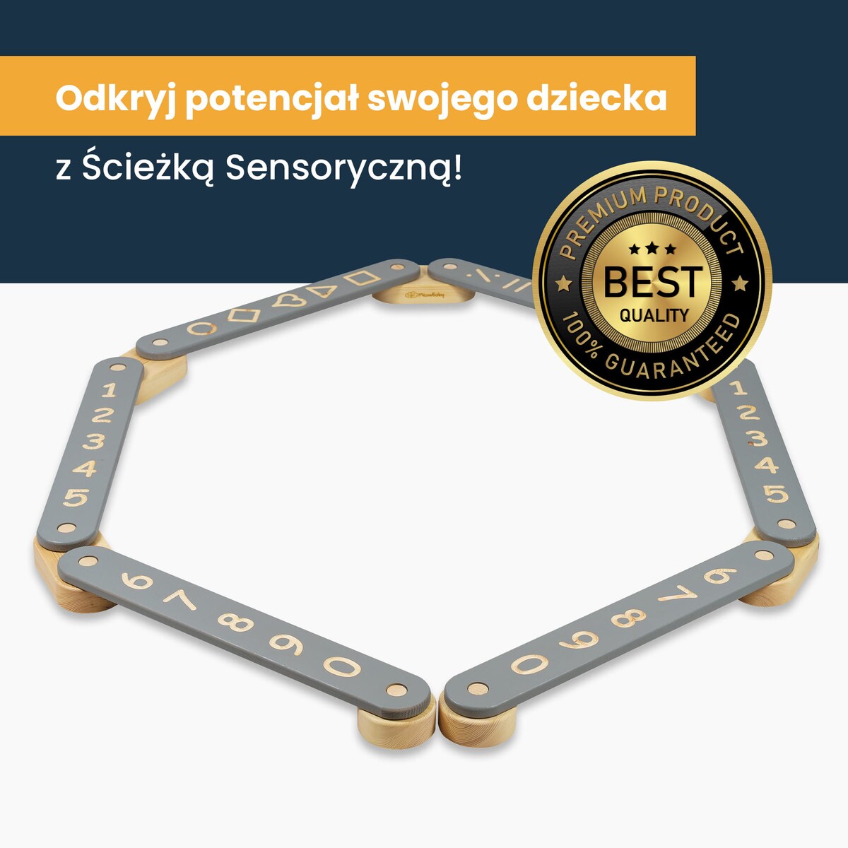 Ścieżka Sensoryczna Drewniana, Balance Beam, 4 elementy, Naturalna