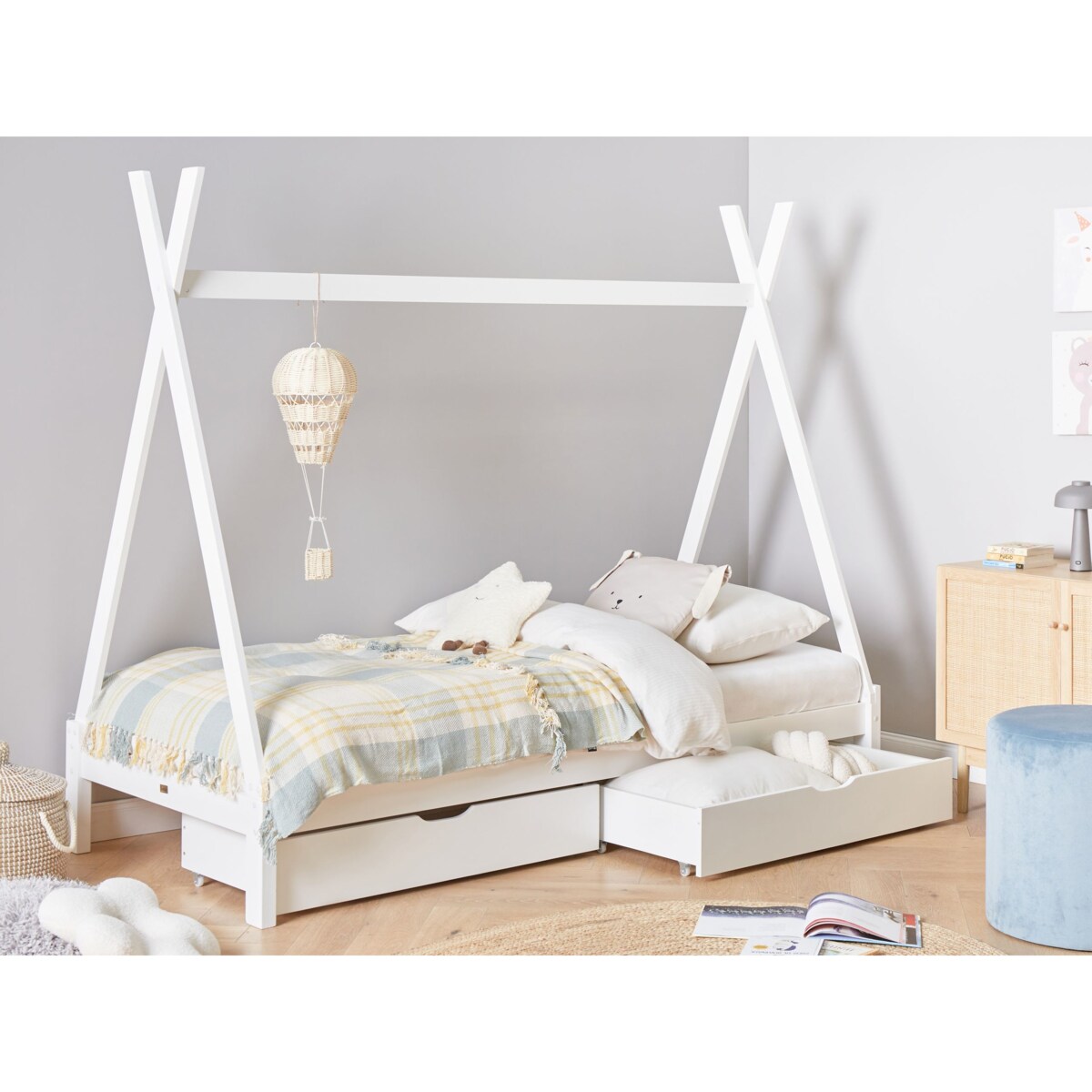 Łóżko z szufladami Drewno sosnowe DEVAY 90 x 200 cm Biały