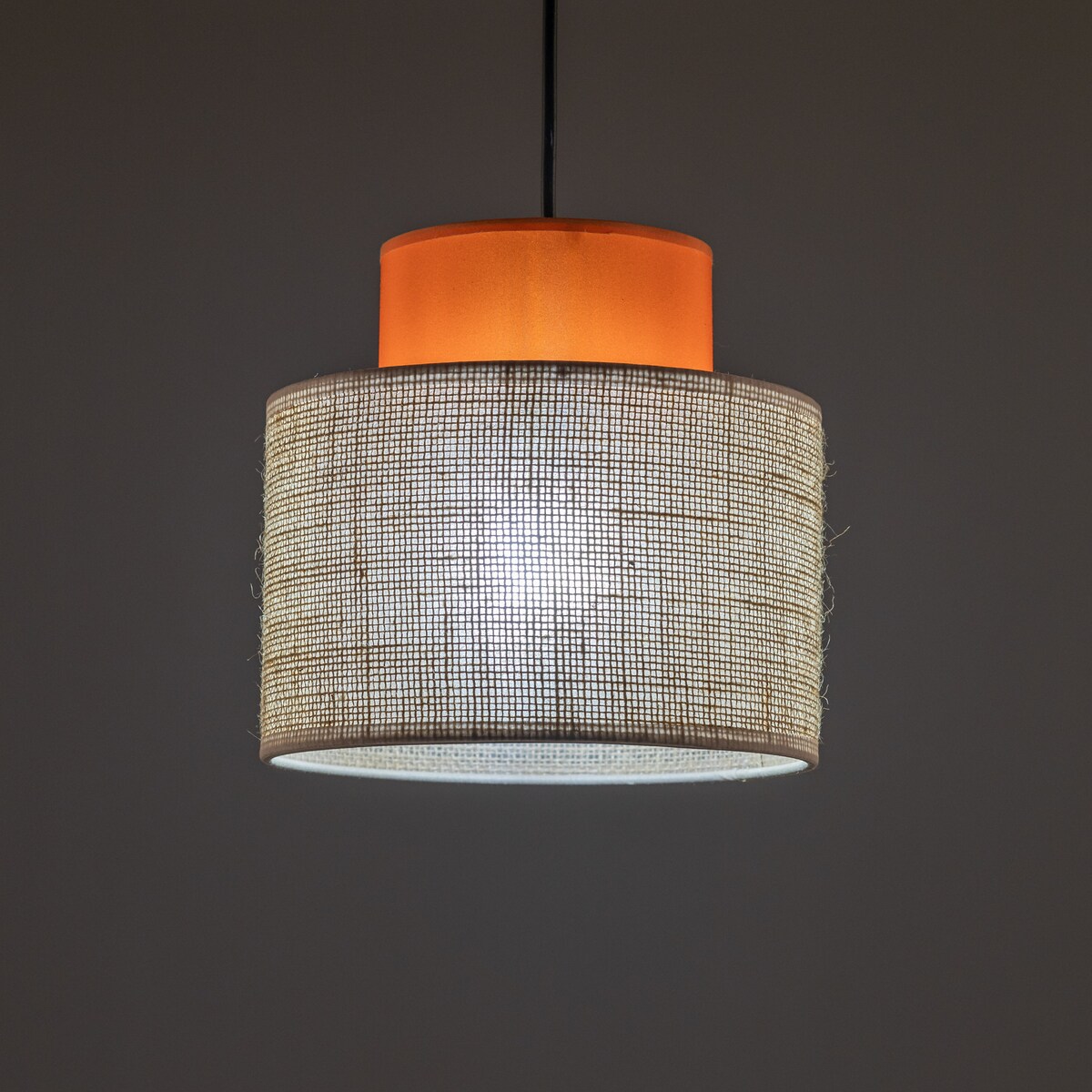 Lampa wisząca TK Lighting DUO JUTA ORANGE 3255, E27, czarna z naturalną jutą