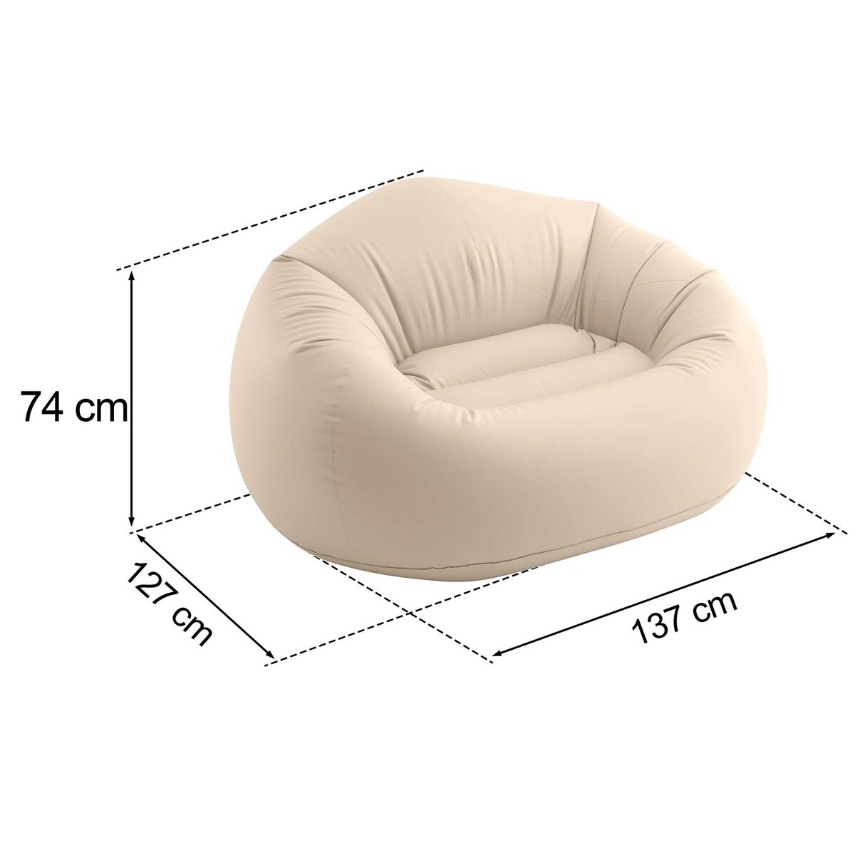 Pufa Fotel Dmuchany Intex 66505 welurowy Jednoosobowy 137x127x74 cm beżowy