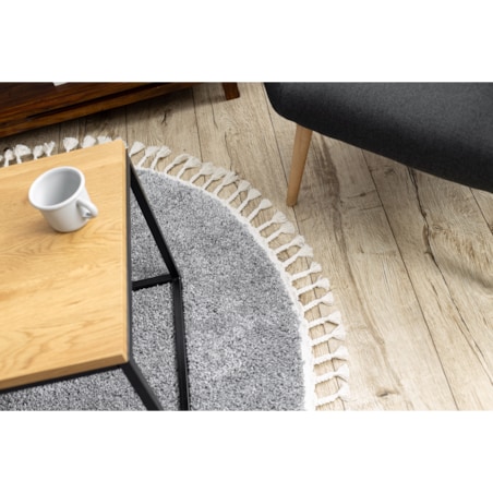 Dywan BERBER 9000 koło szary jasny Frędzle koło 160 cm