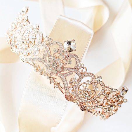 TIARA diadem korona rose gold z listkami ELEGANCKA wyjątkowa ROYAL wedding