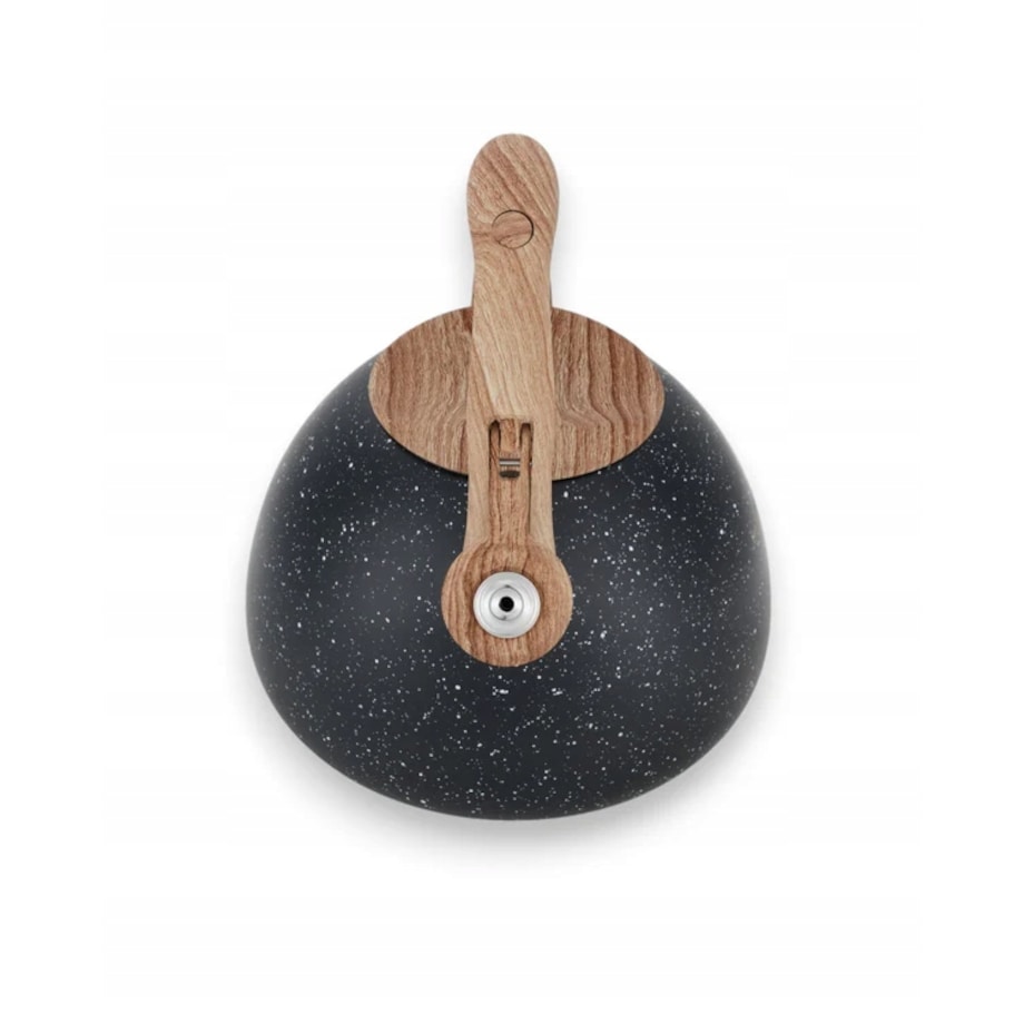 Czajnik Stalowy 2.8L Z Gwizdkiem Elegancki Czarny Z Drewnianym Uchwytem