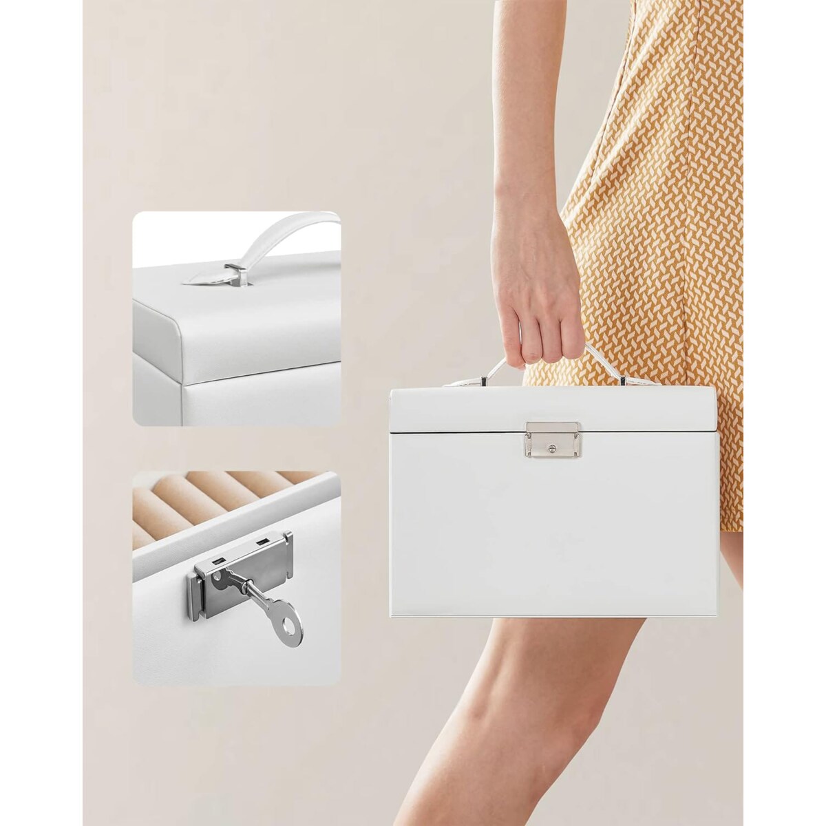 Kasetka Szkatulka Kuferek Na Biżuterię Zegarek Biały