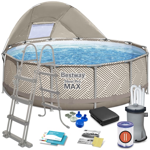 Basen stelażowy ogrodowy z daszkiem 396x107cm Bestway 12w1 zestaw
