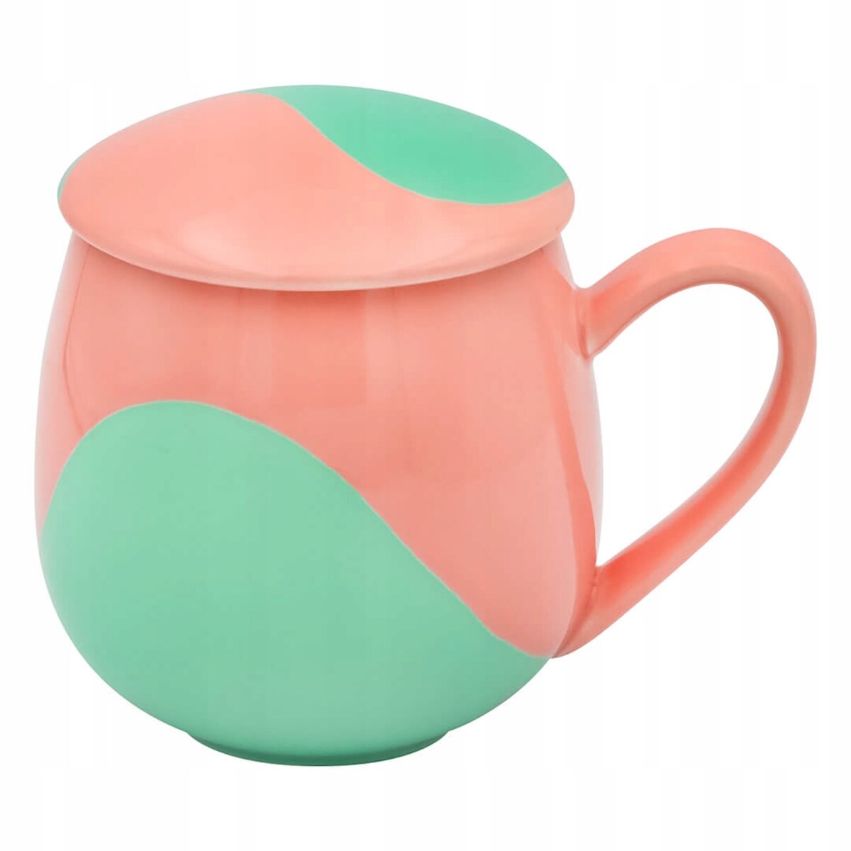 KUBEK PORCELANOWY NA KAWĘ HERBATĘ ZIELONO-RÓŻOWY 350ML Z ZAPARZACZEM I POKRYWKĄ PREZENT UPOMINEK DLA KOBIETY MAMY ŻONY BABCI DZIEWCZYNY KOLEŻANKI NIEJ