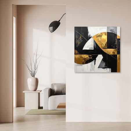 Obraz do salonu sypialni biura loftu, Abstrakcja kształty czarny złoty