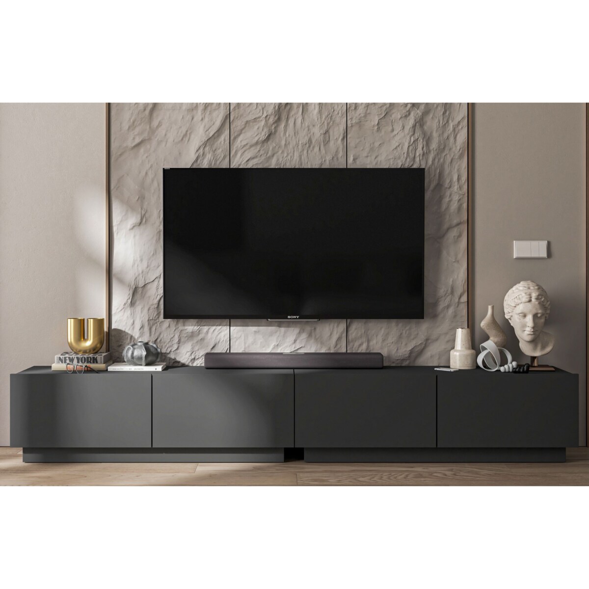 Szafka RTV Loft Stojąca / Wisząca Komoda RTV Grafit MAT 240 cm