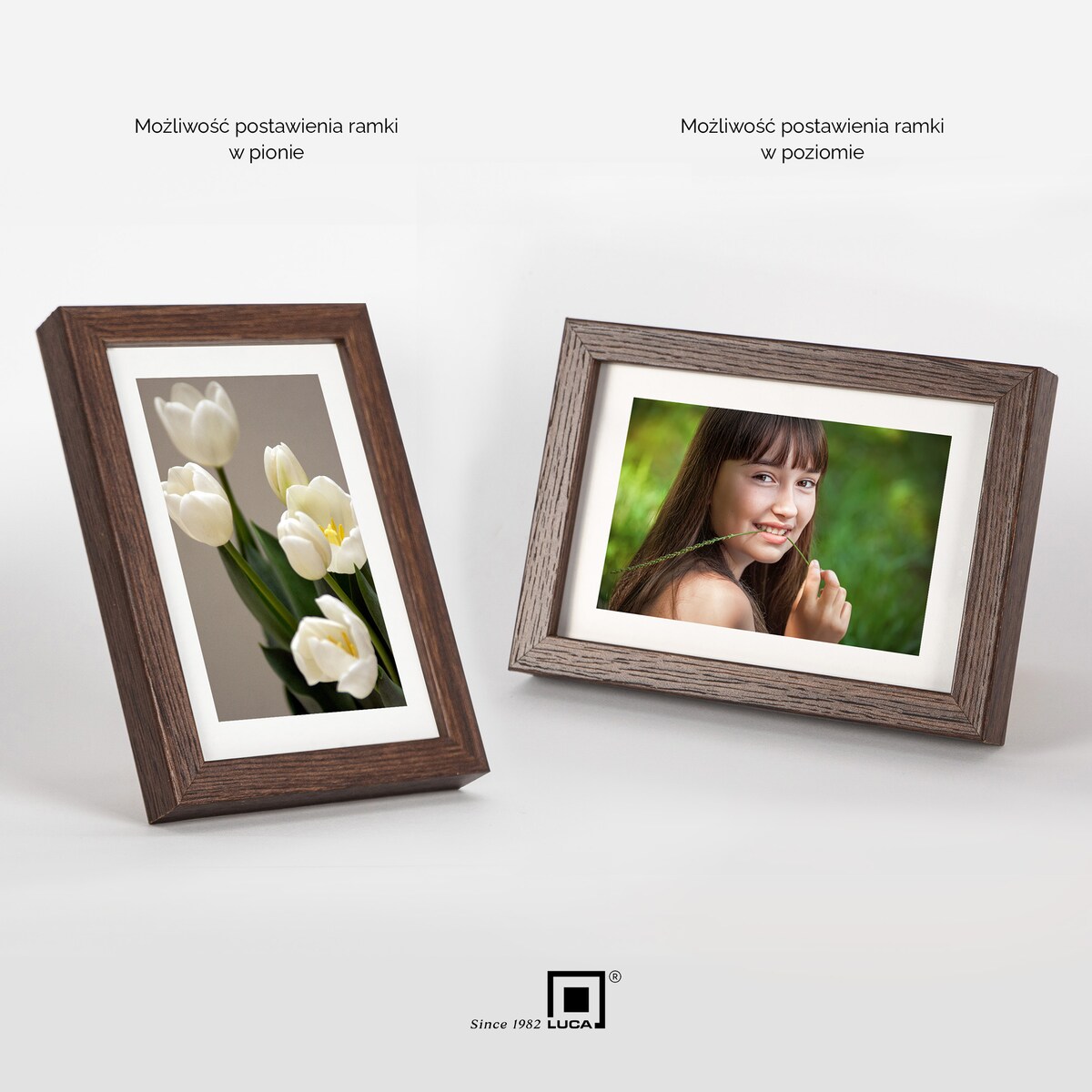 Brązowa ciemna ramka na zdjęcia 10x15 cm rama MDF z plexi wisząca stojąca klasyczna ramka