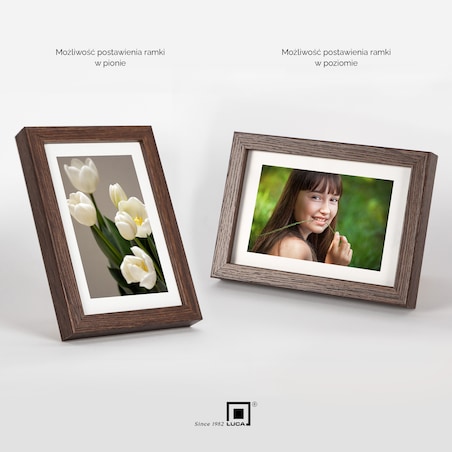 Brązowa ciemna ramka na zdjęcia 10x15 cm rama MDF z plexi wisząca stojąca klasyczna ramka