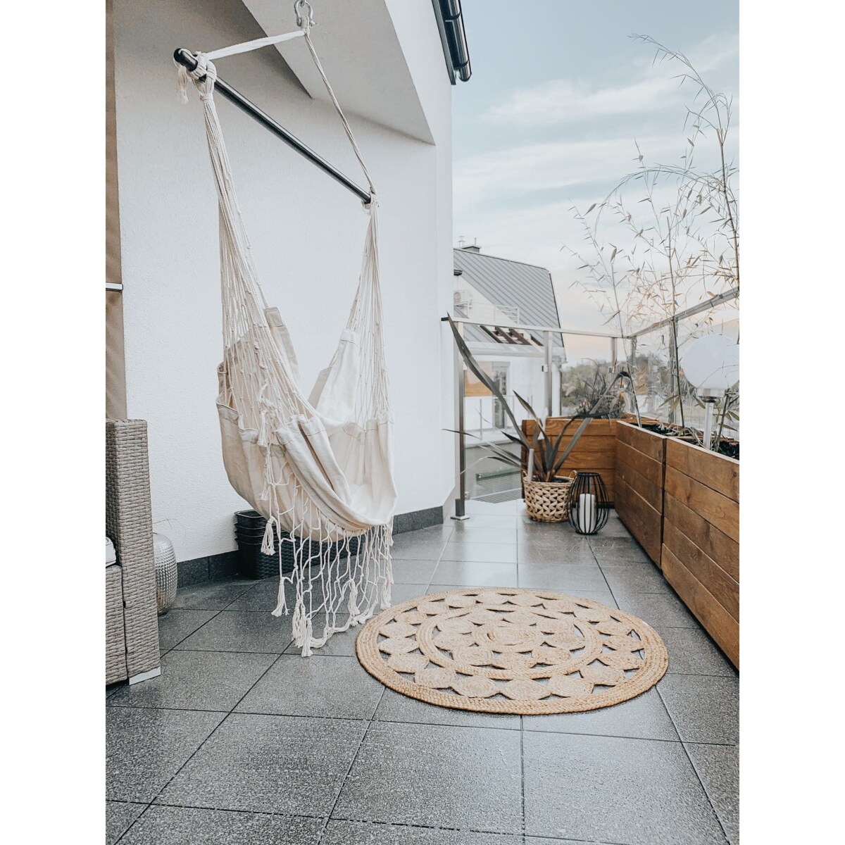 Krzesło wiszące ogrodowe hamak, brazylijskie L beżowe