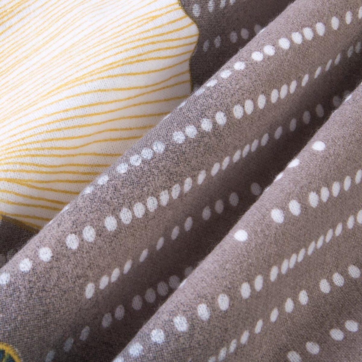 Pościel flanelowa 220x200 Solenne Dark szara, liście miłorzębu, Flanelove