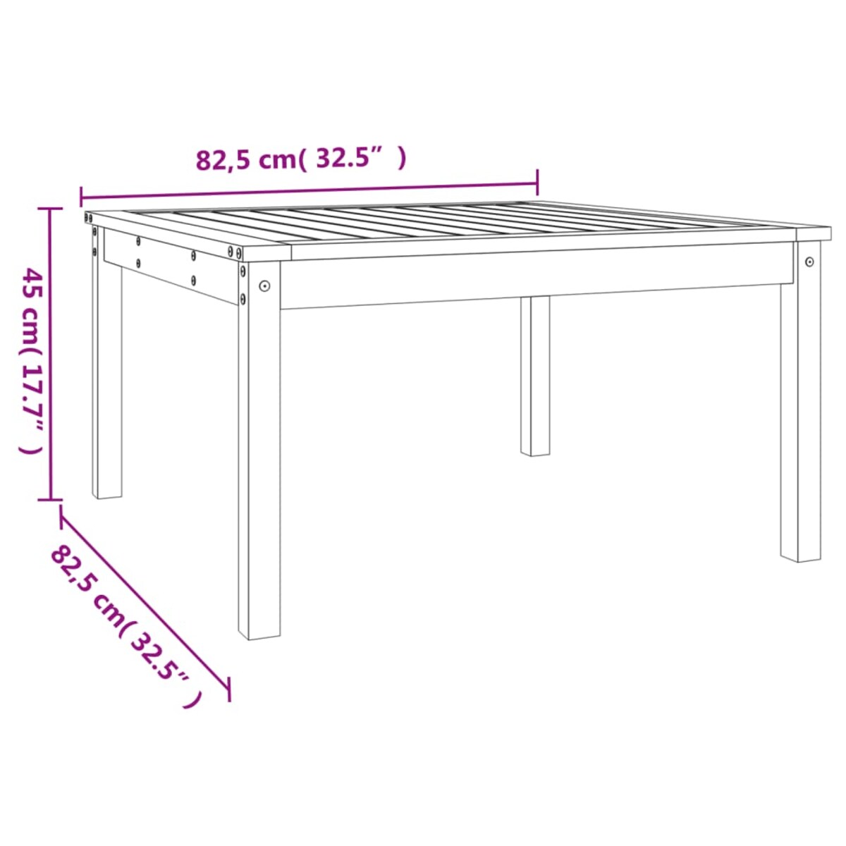 vidaXL Stolik ogrodowy, szary, 82,5x82,5x45 cm, lite drewno sosnowe