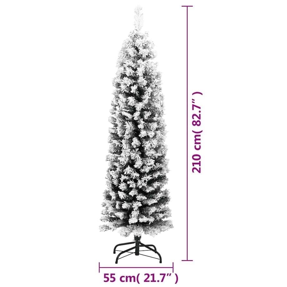 vidaXL Smukła, sztuczna choinka, zielona, ośnieżona, 210 cm, PVC