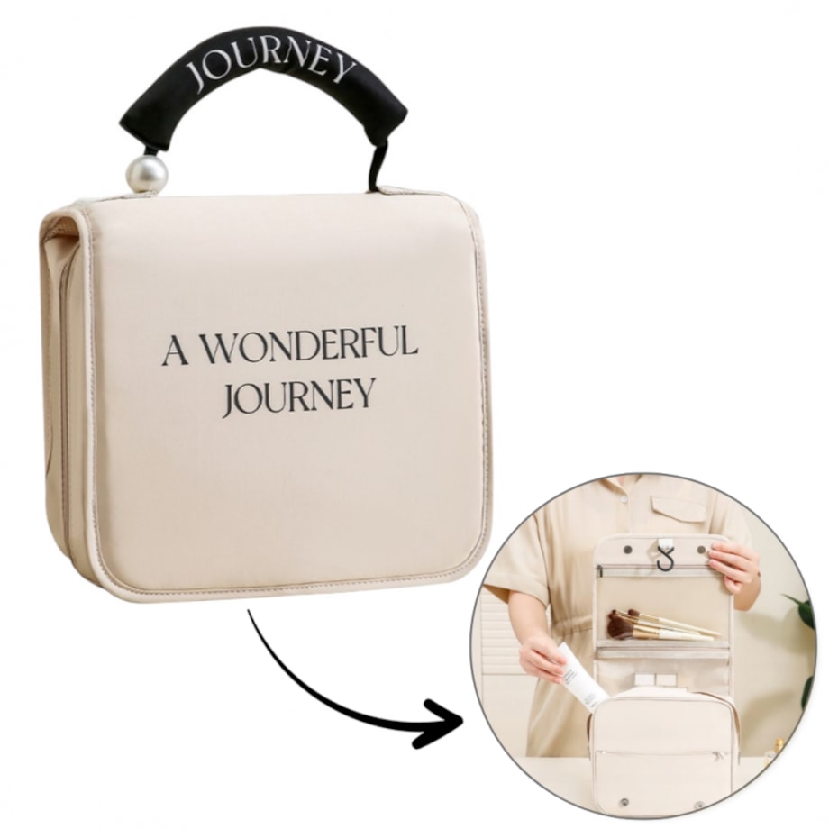 Kosmetyczka rozkładana elegancka kuferek etui z rączką kremowa KS153K