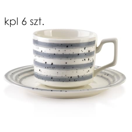 JOY Komplet 6 filiżanek ze spodkiemszare