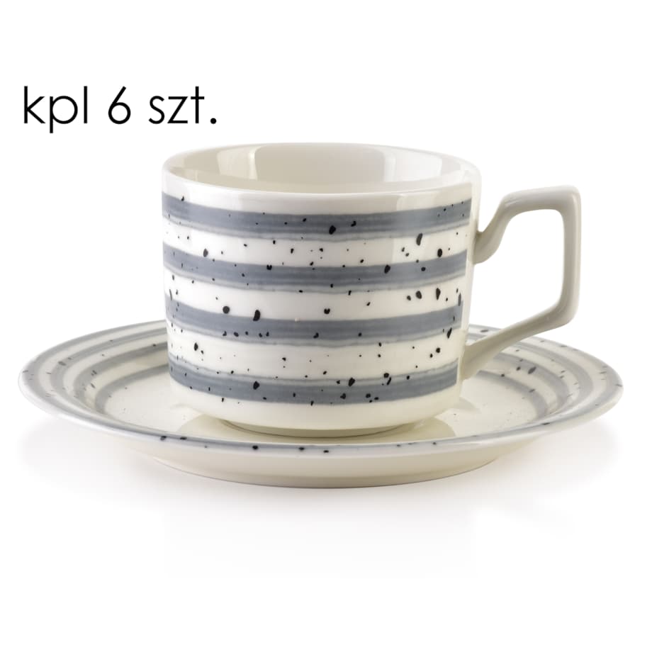 JOY Komplet 6 filiżanek ze spodkiemszare