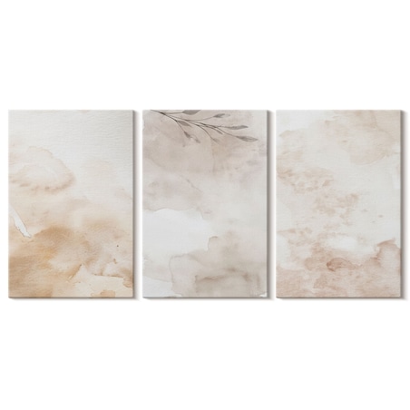 Zestaw 3 dużych obrazów na płótnie - Akwarelowe liście pastelowe - beżowy