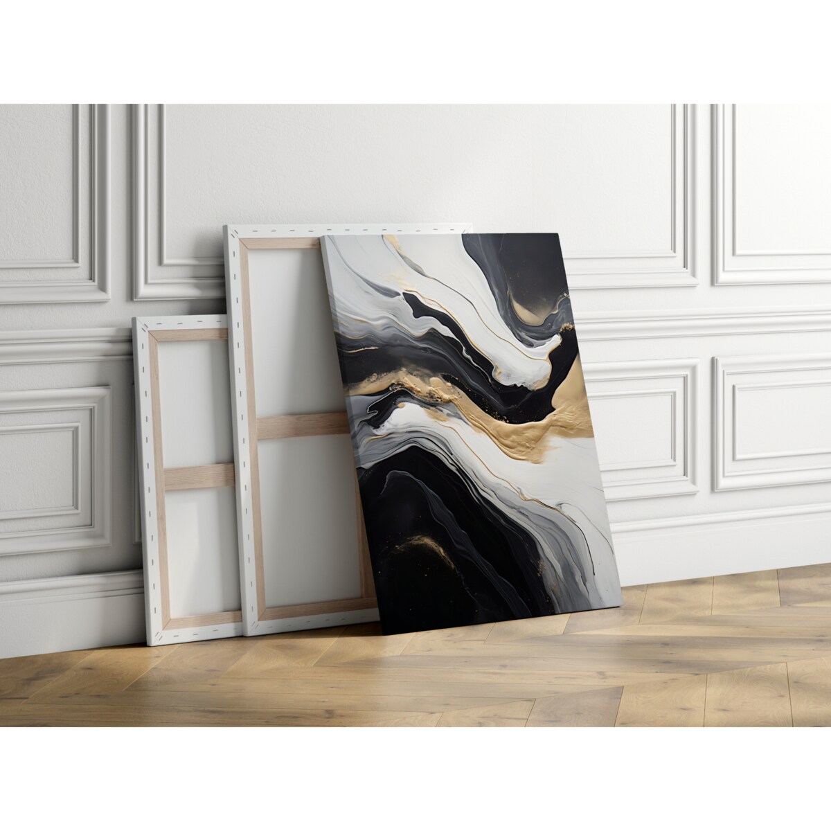 Obraz Czarno-Biała Abstrakcja Elementy Złota 120x80cm