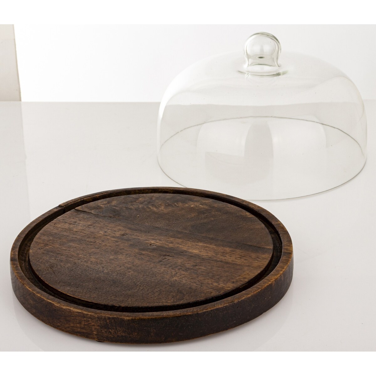 Patera dekoracyjna z drewnianą podstawą i kloszem 16x24x24 cm COPERTINA niska