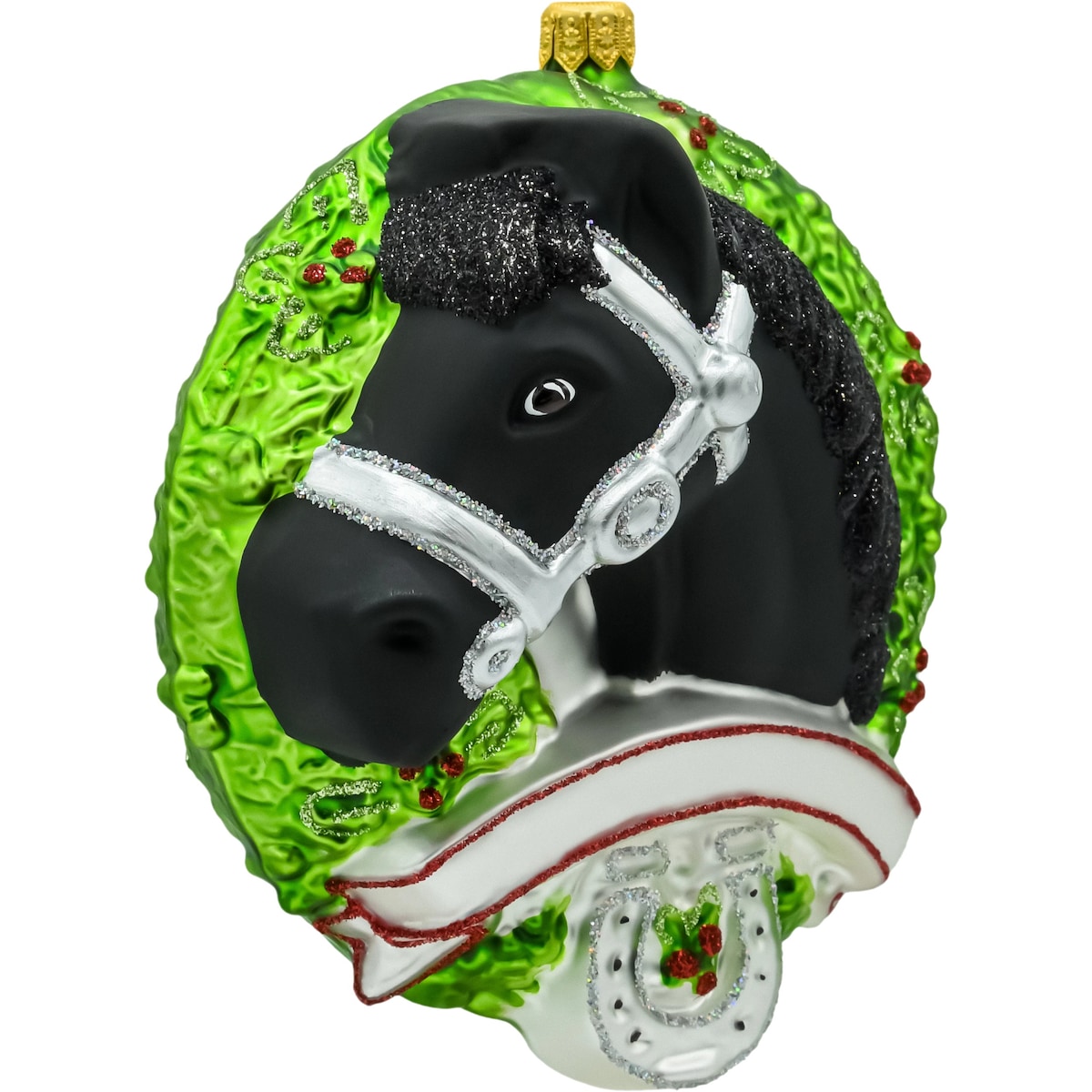 Bombka choinkowa: Koń fryzyjski w wieńcu