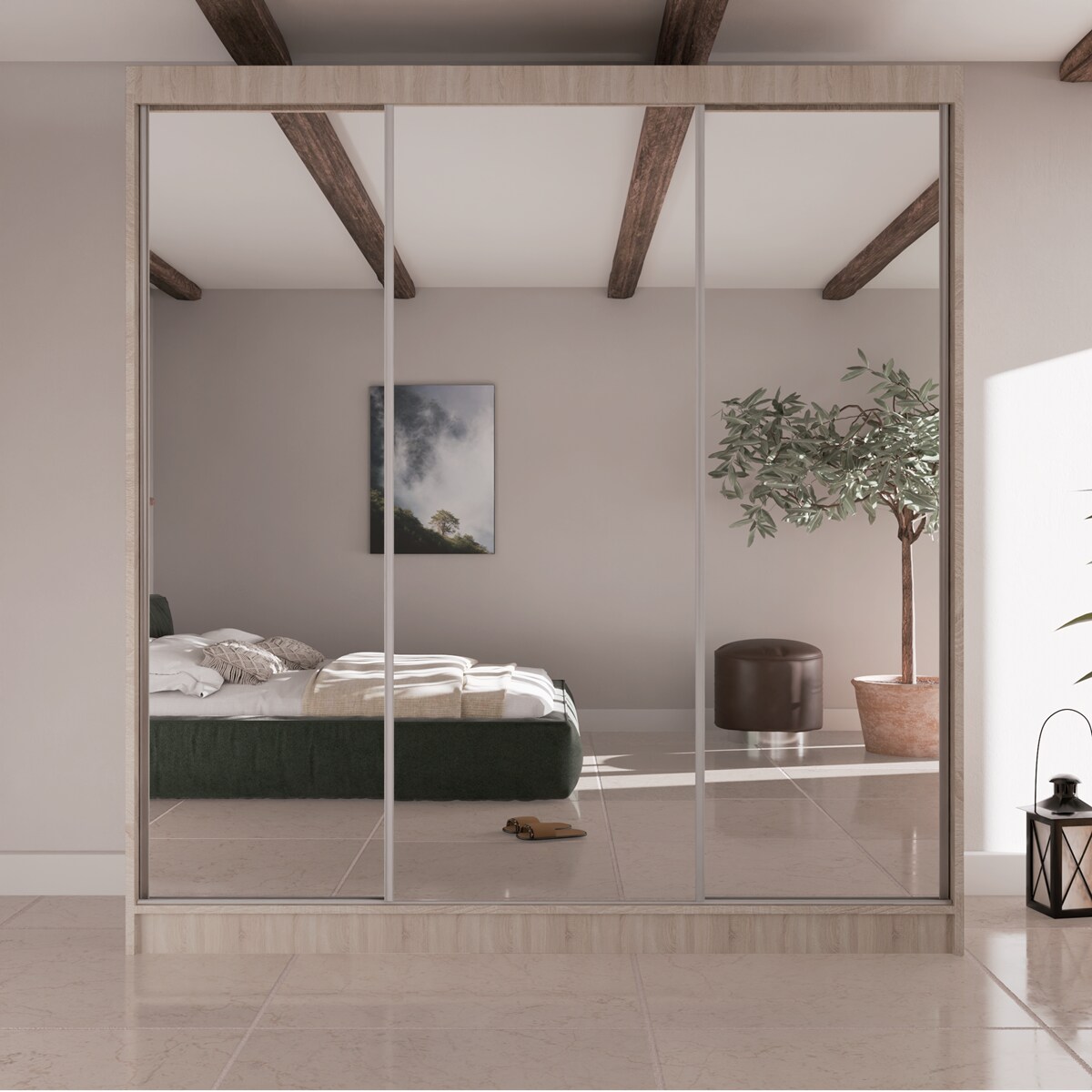 Szafa przesuwna Homla V200 z lustrem do sypialni -dąb sonoma