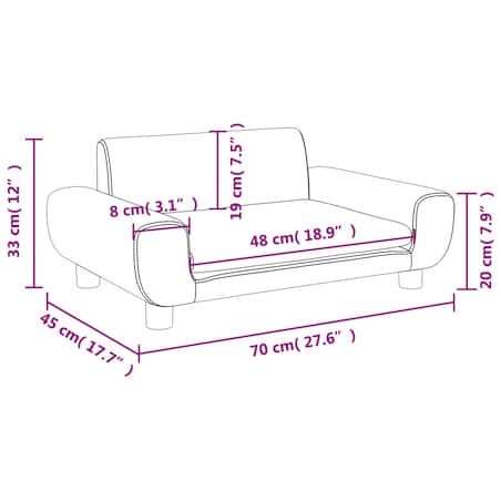 vidaXL Sofa dla dzieci, brązowa, 70x45x33 cm, aksamit