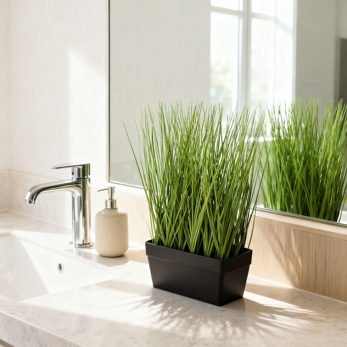 Trawa w doniczce SZTUCZNA 38 cm ZIELONA wazonu KWIATY na BALKON jak ŻYWE