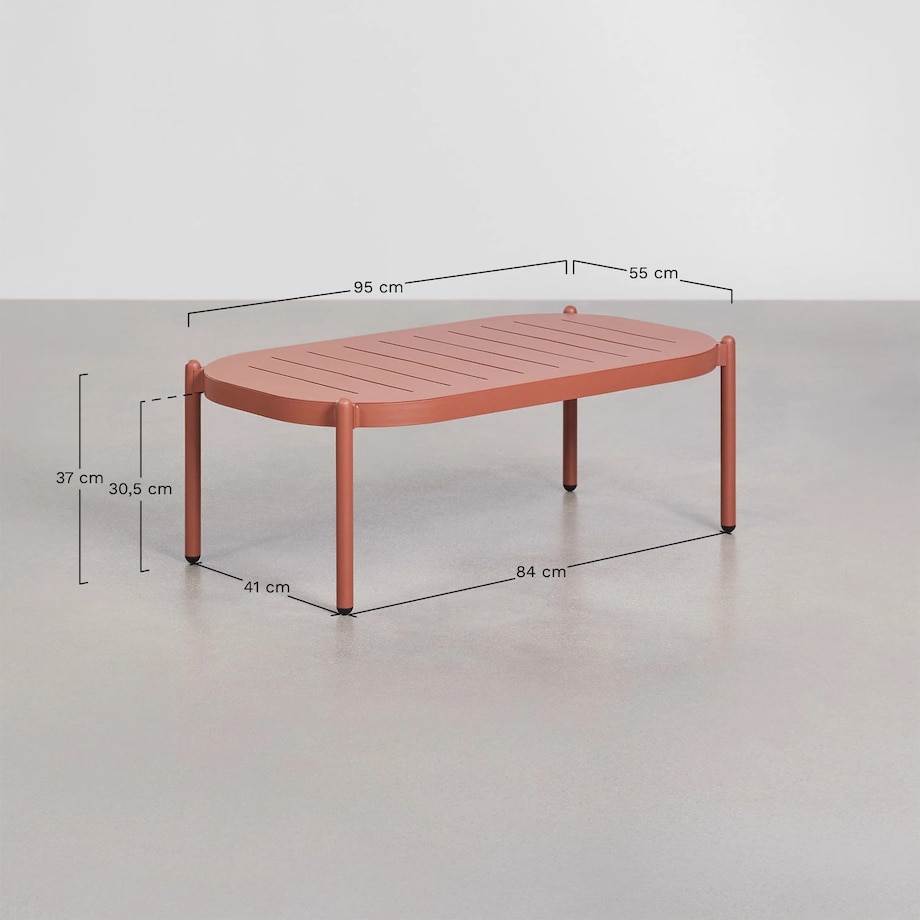 Zestaw ogrodowy: sofa, 2 fotele, stolik kawowy z aluminium i syntetycznego rattanu Duroli, terracotta