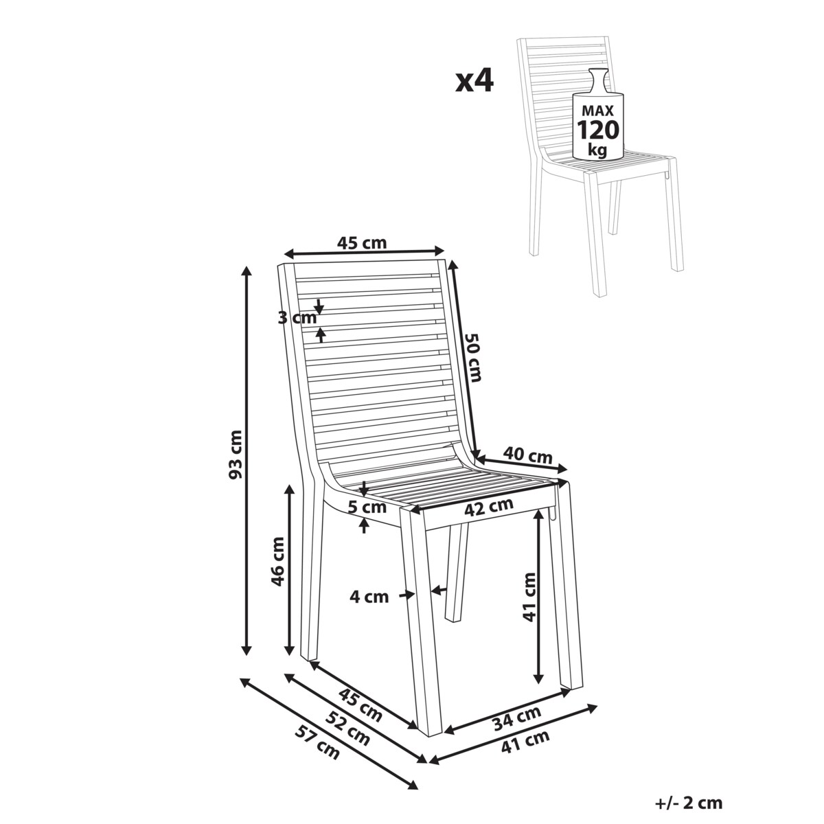 Zestaw 4 krzeseł ogrodowych OMBRIANO Certyfikowane drewno akacjowe Jasne drewno