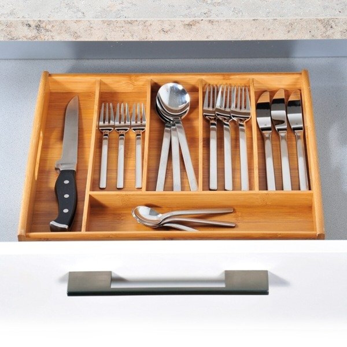 Pojemnik na sztućce, organizer bambusowy do szuflady, KESPER