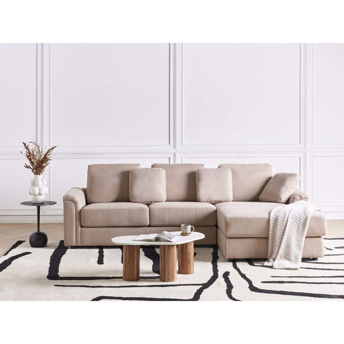 Sofa narożna lewostronna KOHLO Beżowoszary Tkanina Lewostronny