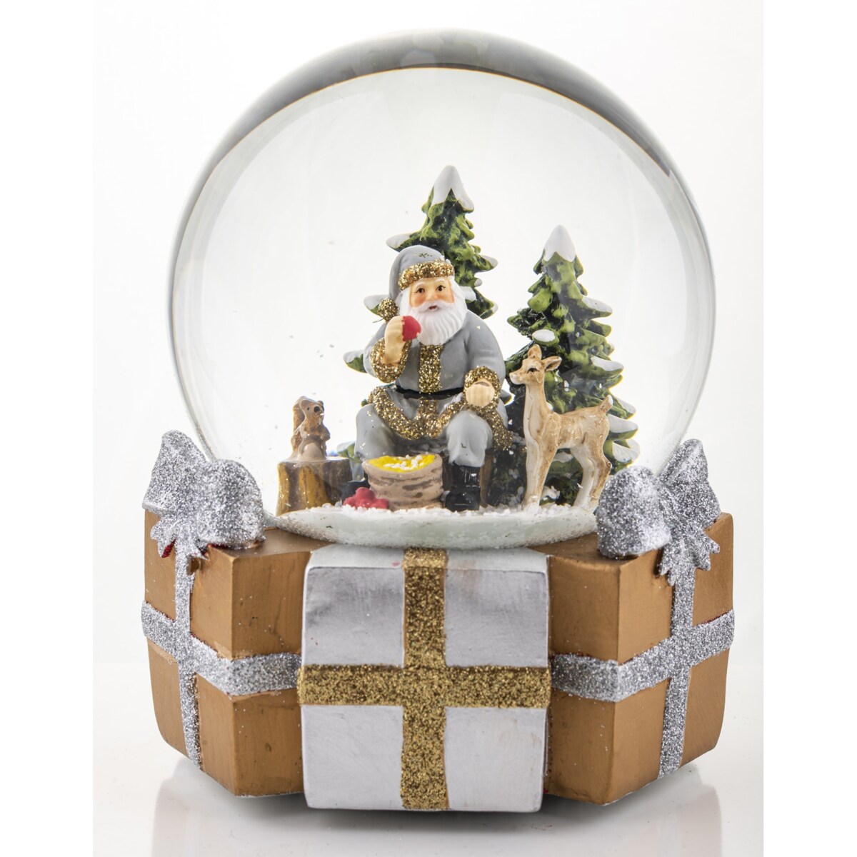 Szklana kula śnieżna z pozytywką 16x11x11 cm Mikołaj wśród zwierząt