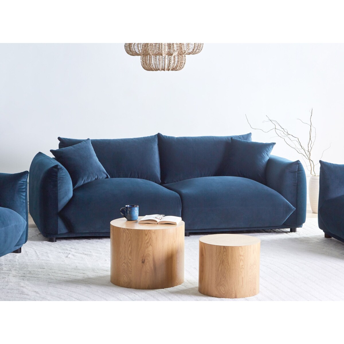 Sofa dla 3 osób LUVOS Welur Ciemnoniebieski