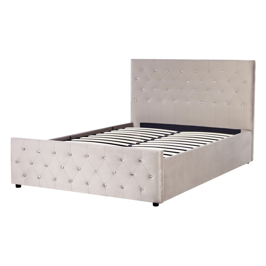 Łóżko z pojemnikiem welurowe 140 x 200 cm beżowoszare AMIENS