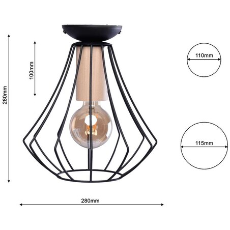 Druciana LAMPA sufitowa WILL MLP4189 Milagro natynkowa OPRAWA plafon metalowa klatka drewno czarna