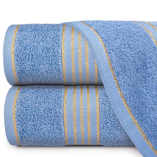 Ręcznik do rąk 30x50 cm bawełniany kolor niebieski z bordiurą w złote paski 500 g/m2 TIWANO