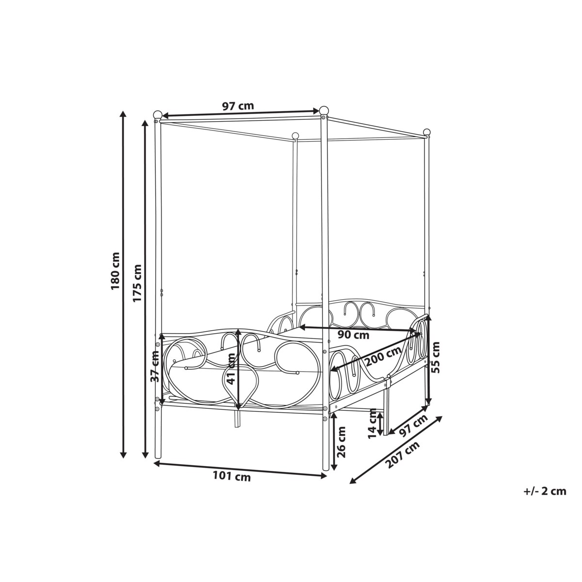 Łóżko z baldachimem Metal SORMERY 90 x 200 cm Biały